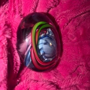 Murano Glass Paperweight with Red and Green Swirls